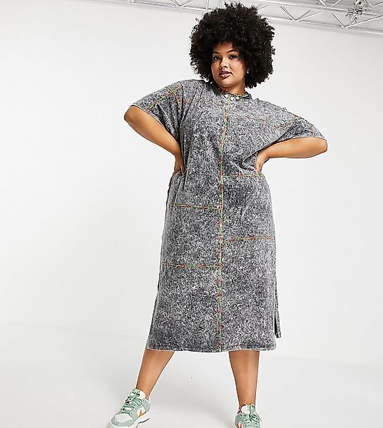 Native Youth Plus – Oversize T-Shirt-Kleid mit sichtbaren Nähten in Neontön günstig online kaufen