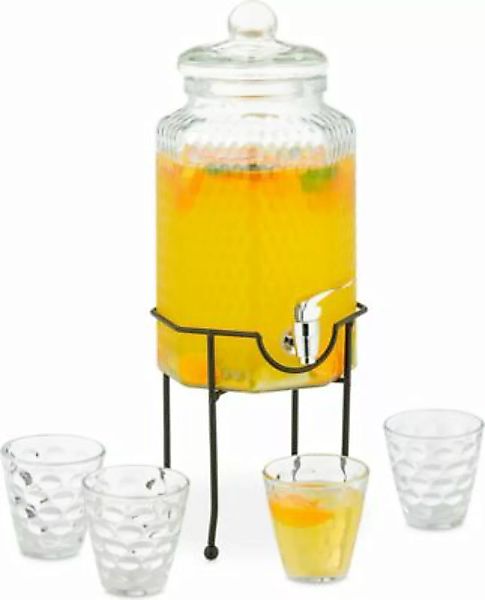 relaxdays Getränkespender Set mit Trinkgläsern transparent günstig online kaufen