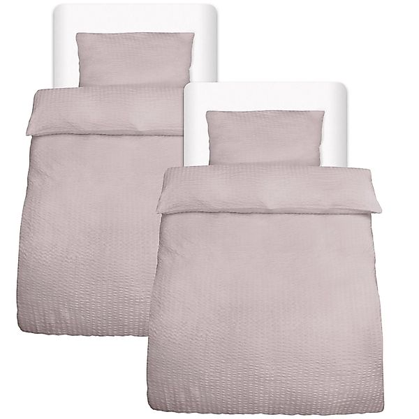 Beautissu Meline Bettbezug 155x220cm + Kissenbezug 40x80cm Taupe Seersucker günstig online kaufen