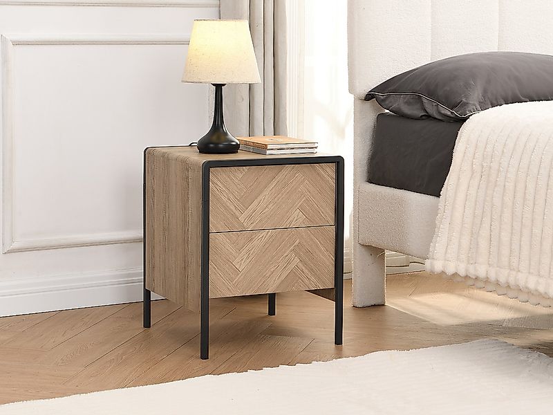 Nachttisch - 2 Schubladen - MDF & Metall - Holzfarben & Schwarz - TUMACO günstig online kaufen