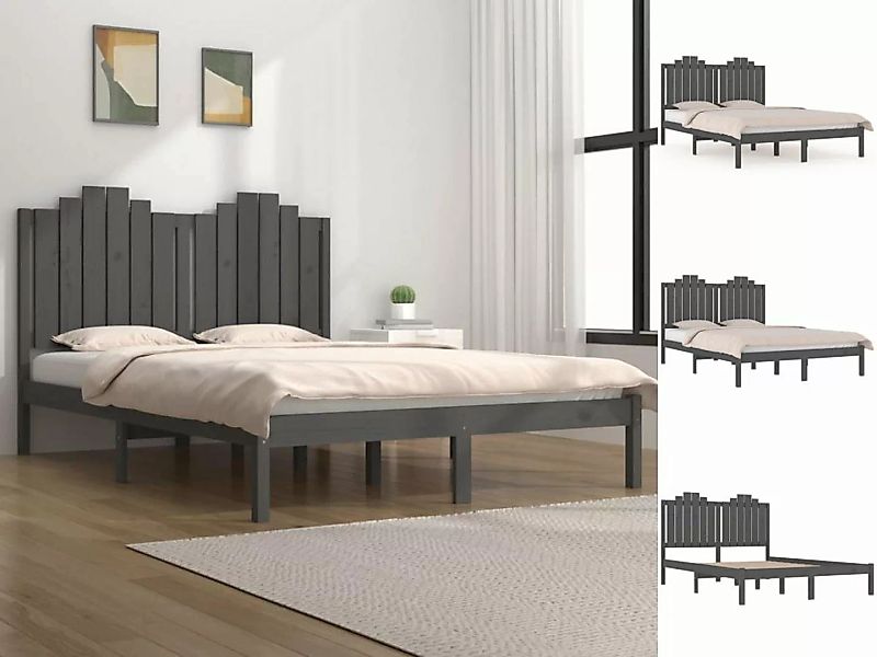 vidaXL Bettgestell Massivholzbett Grau Kiefer 120x200 cm Bett Bettgestell B günstig online kaufen