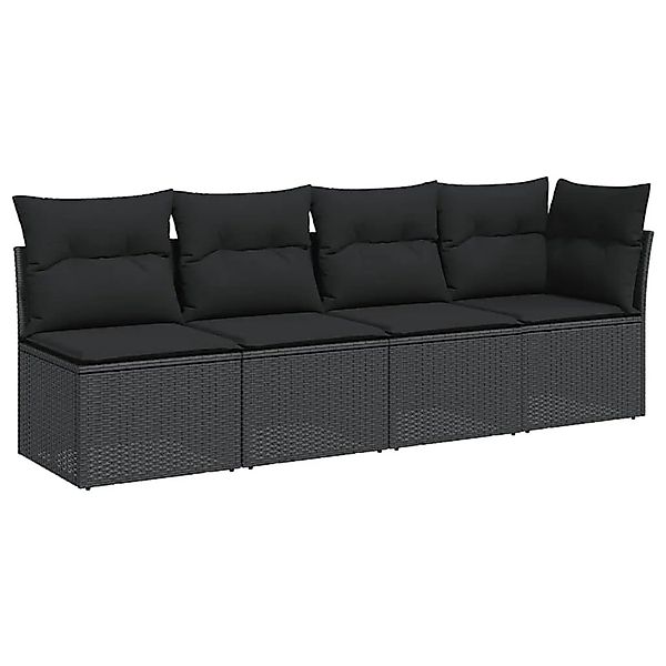 vidaXL Gartensofa mit Kissen 4-Sitzer Schwarz Poly Rattan 365964 günstig online kaufen