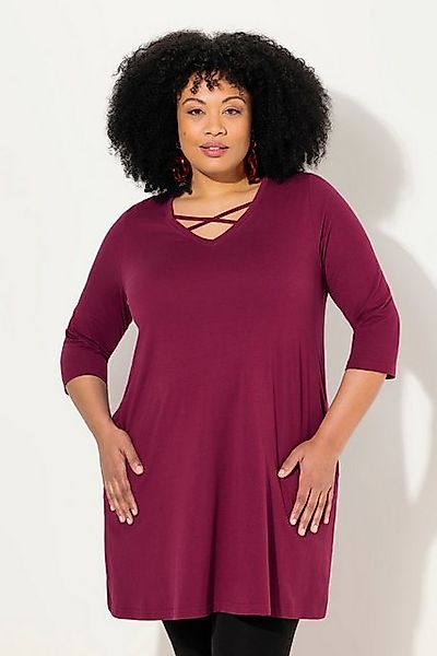 Ulla Popken Longshirt Longshirt Zierbänder A-Linie V-Ausschnitt 3/4-Arm günstig online kaufen