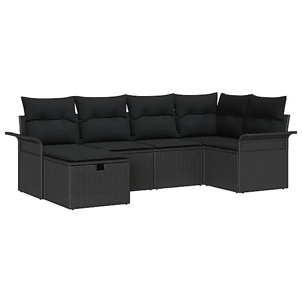 vidaXL Garten-Sofa-Set mit Kissen 6-Tlg Schwarz Poly Rattan 3360214 günstig online kaufen