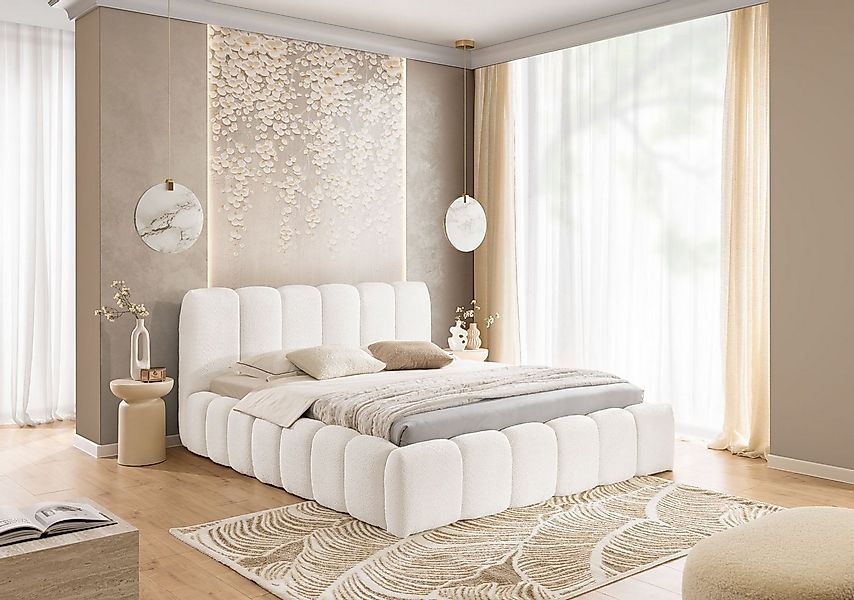 yourhouse24 Polsterbett Micandi Bouclé, Rillen-Design inkl. Metallrahmen, V günstig online kaufen