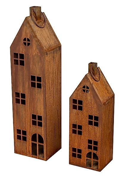 Levandeo® Kerzenlaterne, 2er Set Laterne Haus H65-95cm Metall Rost Deko Win günstig online kaufen