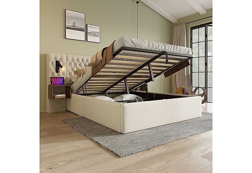 STILVORA Polsterbett Stauraumbett 160×200 Doppelbett Jugendbett mit Nachtti günstig online kaufen