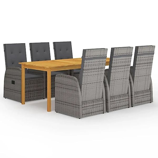 vidaXL 7-Tlg Garten-Essgruppe mit Kissen Grau Poly Rattan 3095282 günstig online kaufen