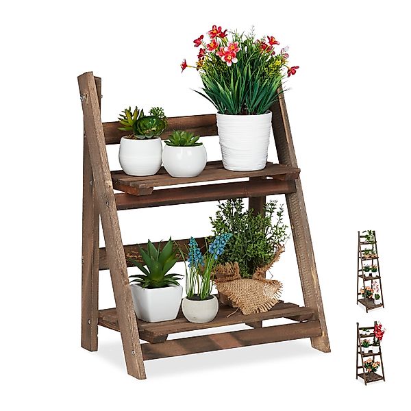 relaxdays Blumenständer Blumentreppe Holz dunkelbraun, M günstig online kaufen