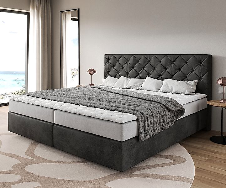 Boxspringbett Dream-Great Mikrofaser Anthrazit Vintage 200x200 cm Bonell-Ma günstig online kaufen