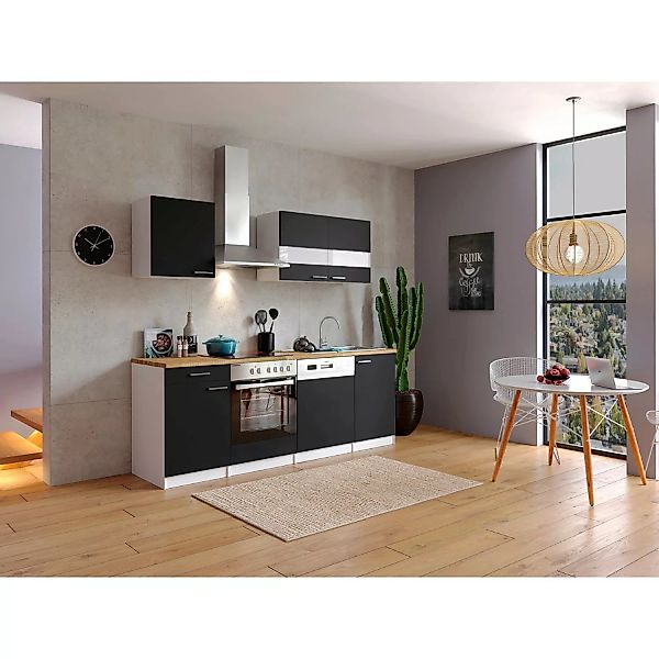 Respekta Küchenzeile KB220WSC 220 cm Schwarz-Weiß günstig online kaufen
