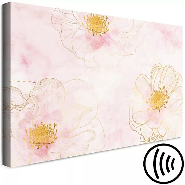 Leinwandbild Blühen - Abstraktion mit drei Blumen auf rosafarbenem Hintergr günstig online kaufen