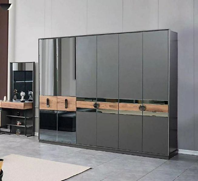 JVmoebel Kleiderschrank Schlafzimmer Luxus Kleiderschrank Grau Holz Moderne günstig online kaufen