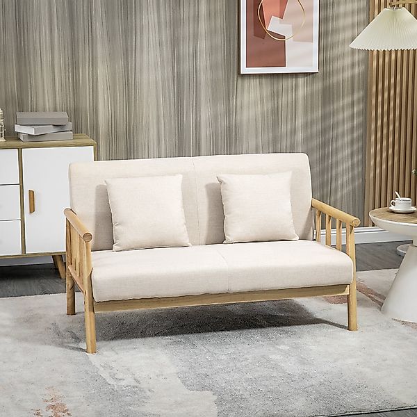 HOMCOM 2 Sitzer Sofa Couch 2 Lendenkissen gepolstert Holzrahmen Leinenoptik günstig online kaufen