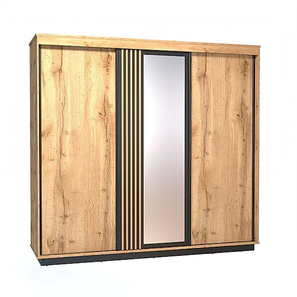 Compleo Schwebetürenschrank eiche wotan/schwarz mit Lamellen günstig online kaufen