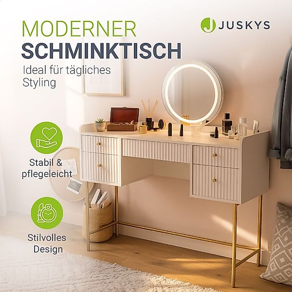 Juskys Schminktisch Samira (1-St), Touch-LED-Spiegel, goldfarbene günstig online kaufen