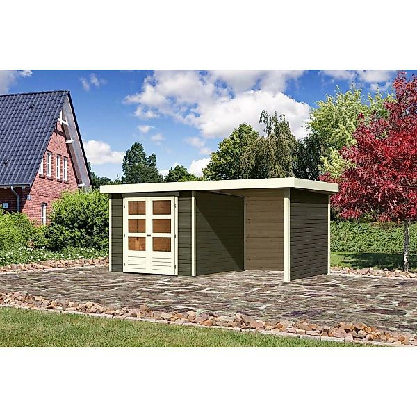 Karibu Holz-Gartenhaus Boras Terragrau Flachdach Lackiert 238 cm x 242 cm günstig online kaufen