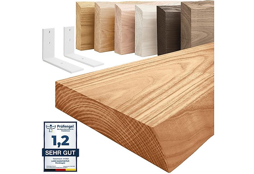 LAMO Manufaktur Wandregal Holz Baumkante Regal Farbe: Dunkel mit weißem Bas günstig online kaufen