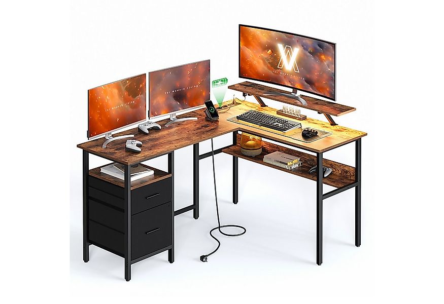 VASAGLE Schreibtisch, L-förmiger, mit Steckdosen, LED-Beleuchtung, USB-Ansc günstig online kaufen