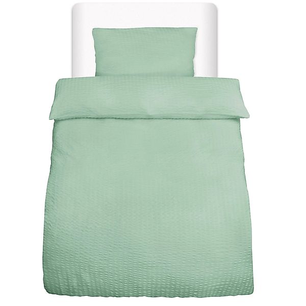 Beautissu Meline Bettbezug 155x220cm + Kissenbezug 40x80cm Salbei Seersucke günstig online kaufen