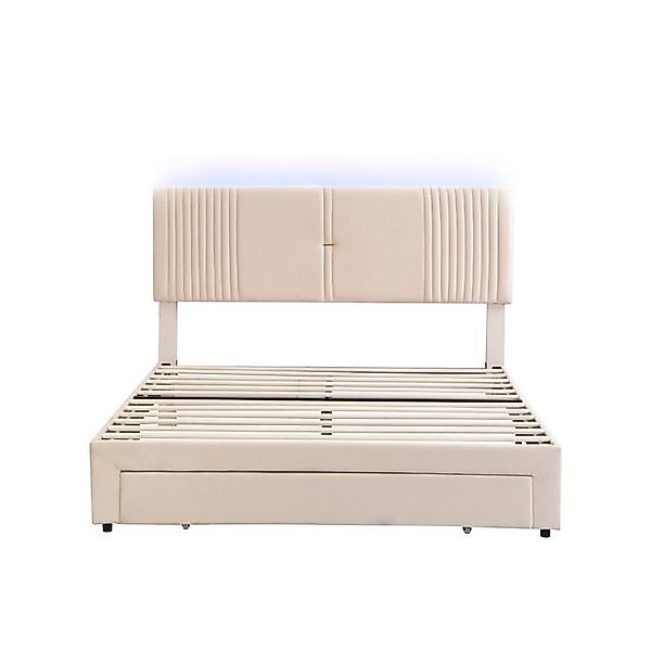 Gotagee Polsterbett LED Doppelbett USB Schublade Jugendbett Samt 160x200cm günstig online kaufen