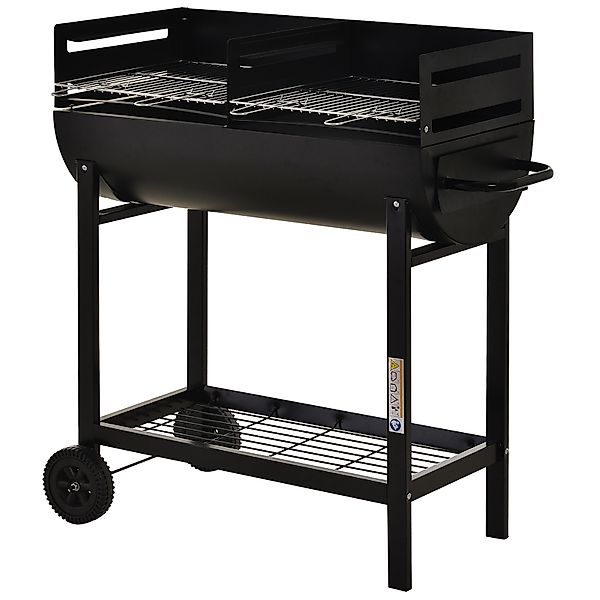 Outsunny Grillwagen, Grillstation, Standgrill mit Windschutz, 2 x Grillrost günstig online kaufen