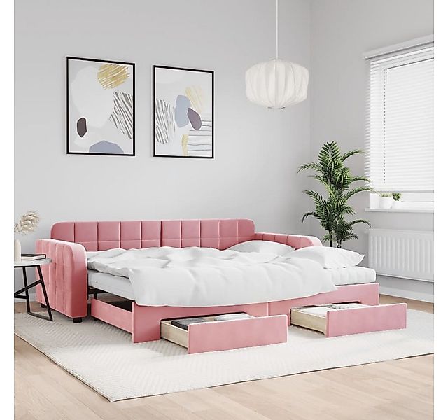 vidaXL Bett, Tagesbett Ausziehbar mit Schubladen Rosa 90x200 cm Samt günstig online kaufen
