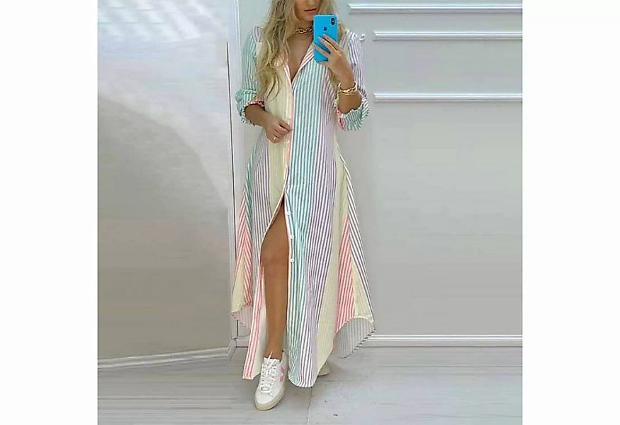 KIKI Blusenkleid Langes Hemdkleid, Kleid mit unregelmäßigem Saum und Revers günstig online kaufen