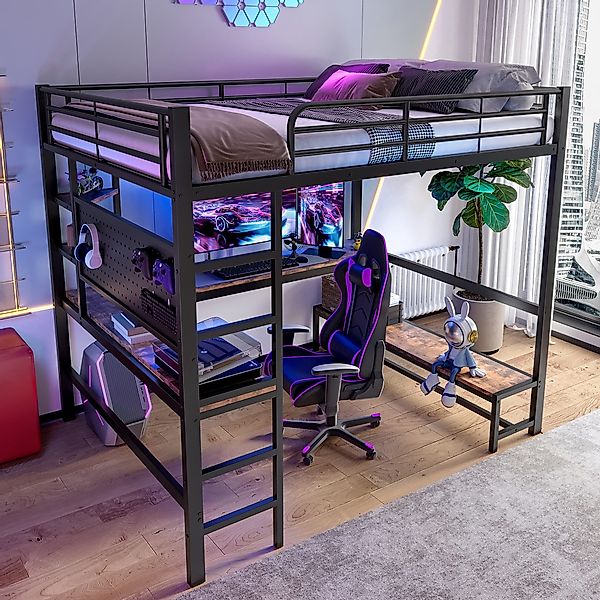 TavilaEcon Hochbett Eisenrahmen, USB-Typ-C-Buchse, LED Leiste, günstig online kaufen