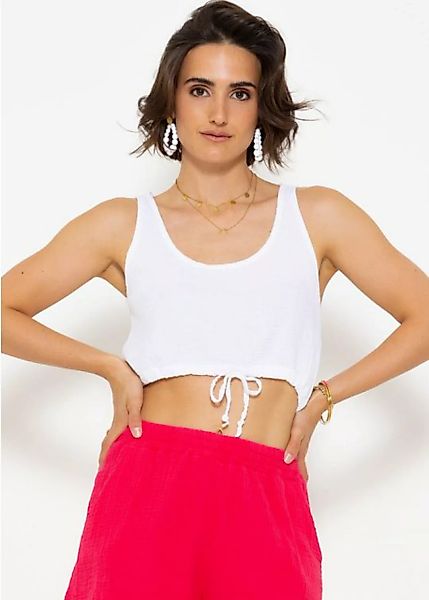 SASSYCLASSY Crop-Top Oversize Musselin Top Baumwoll Crop Top mit Tunnelzug günstig online kaufen