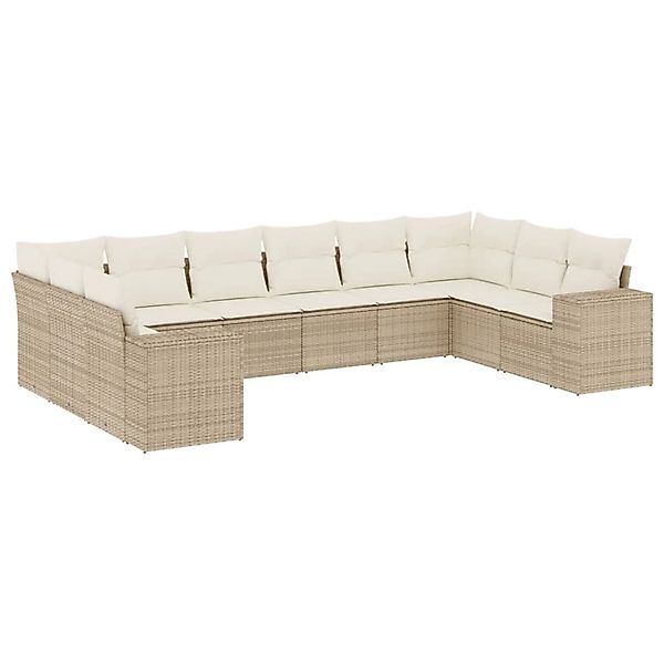 vidaXL 10-Tlg Garten-Sofagarnitur mit Kissen Beige Poly Rattan 3255405 günstig online kaufen