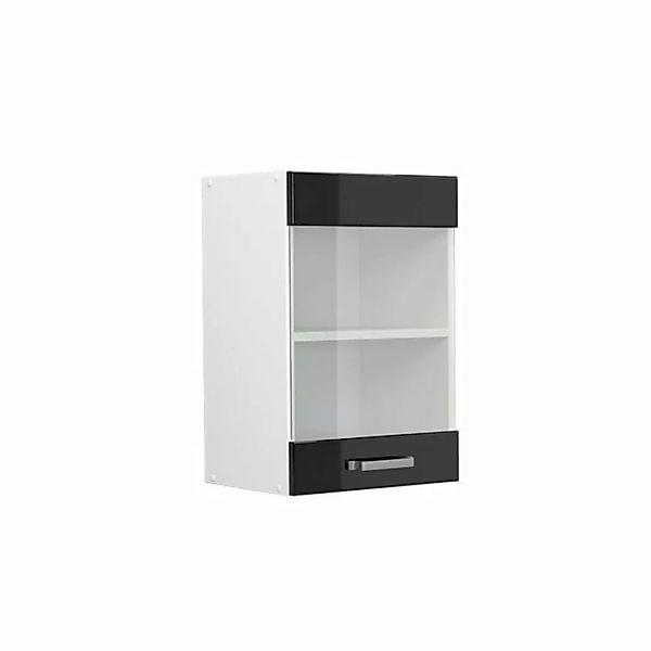 Vicco Schranksystem R-Line, Schwarz Hochglanz/Weiß, 40 cm mit Glastür günstig online kaufen