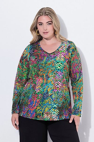 Ulla Popken Longshirt Shirt Schlangenmuster A-Linie V-Ausschnitt Langarm günstig online kaufen