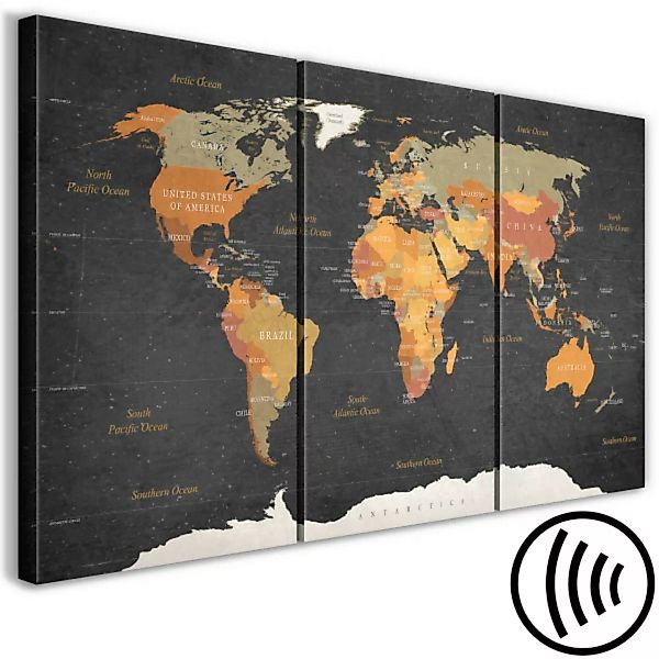 Bild auf Leinwand World Map: Secrets of the Earth (3 Parts) XXL günstig online kaufen