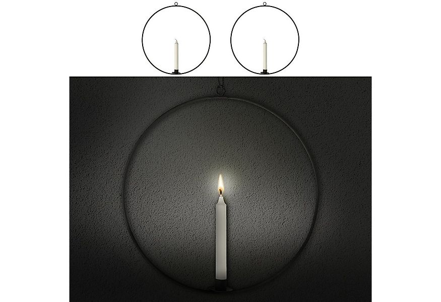 CEPEWA Kerzenständer Stabkerzenhalter Ring 2er Set schwarz 40x42cm Metall z günstig online kaufen
