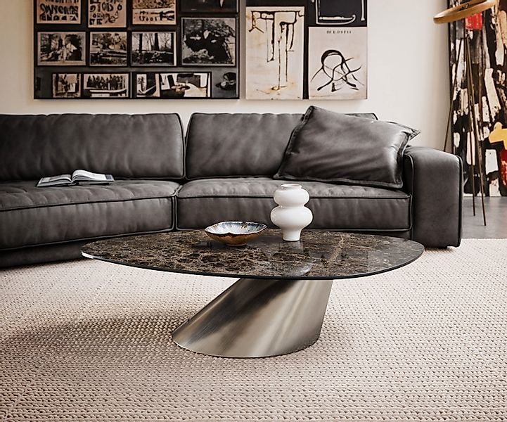 Couchtisch Edge Organisch 140x76 cm Keramik Laminam® Emperador Extra Lucida günstig online kaufen