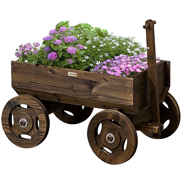 Outsunny Hochbeet Holzwagen-Design Blumenkasten Pflanzenwagen bis 50 kg bel günstig online kaufen