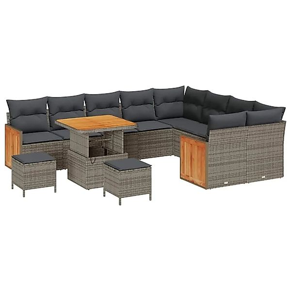 vidaXL Gartensofa-Set mit Kissen 13 Stk Grau Poly-Rattan 3365293 günstig online kaufen