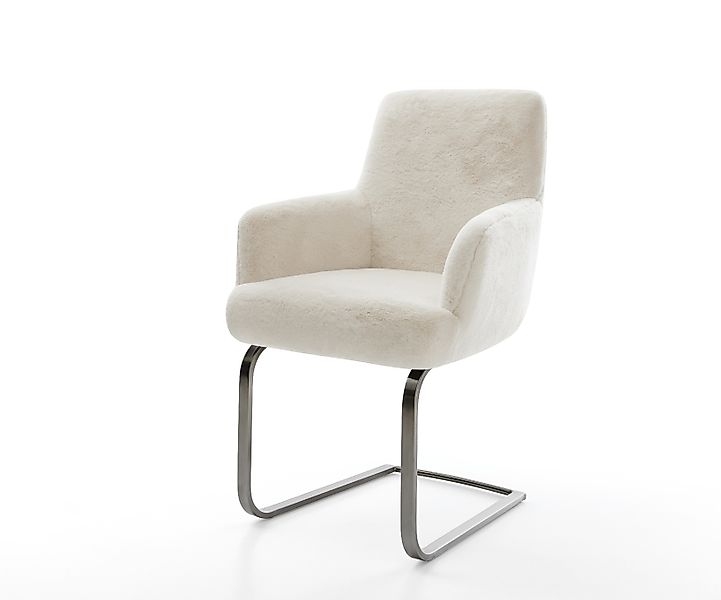 Freischwinger Heira-Flex mit Armlehnen Plüsch Creme-Weiß Freischwinger flac günstig online kaufen