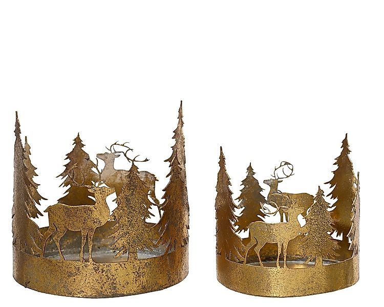 Kaemingk Kerzenhalter, Teelichthalter Metall 8-10cm mit Hirsch & Bäumen 2er günstig online kaufen