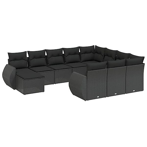 vidaXL 11-Tlg Garten-Sofagarnitur mit Kissen Schwarz Poly Rattan 3257518 günstig online kaufen