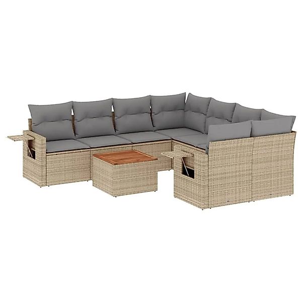 vidaXL 9-Tlg Garten-Sofagarnitur mit Kissen Beige Poly Rattan 3224491 günstig online kaufen