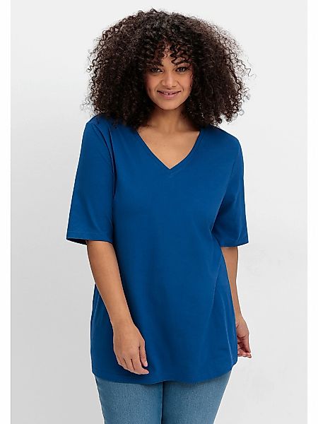 Sheego T-Shirt "Große Größen", mit V-Ausschnitt, leicht tailliert günstig online kaufen