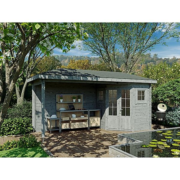Fjordholz 5-Eck Gartenhaus Modell Evelyn 1C Grau Imprägniert günstig online kaufen