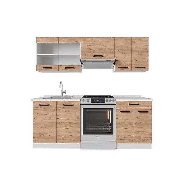 Vicco R-Line Küchenzeile Goldkraft Eiche/Weiß 200 cm AP Anthrazit ohne E-Ge günstig online kaufen