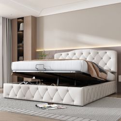 Flieks Polsterbett, Hydraulisches Doppelbett Holzbett Kunstleder günstig online kaufen