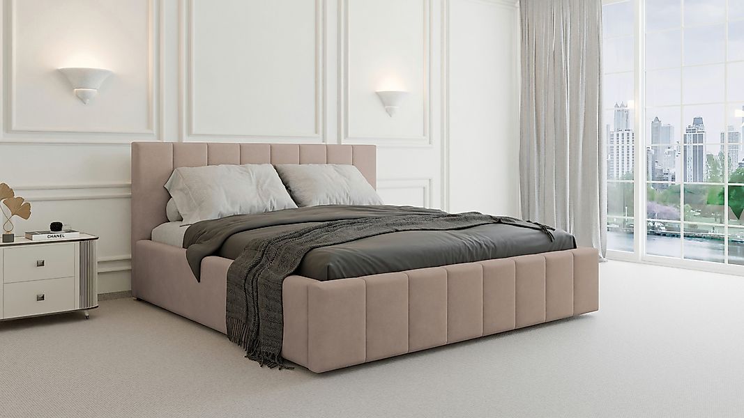 MOEBLO Polsterbett BETT 01 (Doppelbett mit Kopfstütze, Rahmenbettgestell - günstig online kaufen