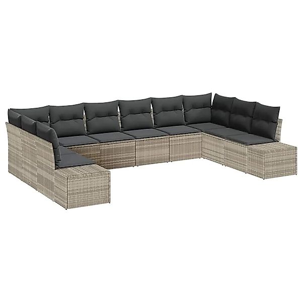 vidaXL Gartensofa-set mit Kissen 10-Tlg Hellgrau Poly-Rattan 3355911 günstig online kaufen