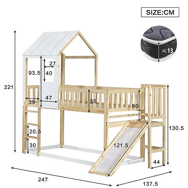 Flieks Etagenbett, Hochbett mit oberem Lattenrost & Leiter & Rutsche 90x200 günstig online kaufen