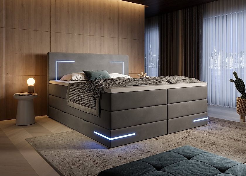 wonello Boxspringbett Detroit 2.0, Samt Bett mit LED Beleuchtung, Bettkaste günstig online kaufen